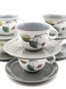 Six (6) Sets Denby Langley Spring Leaf Cup & Saucer Albert Gray and Cream  - Picture 1 of 11