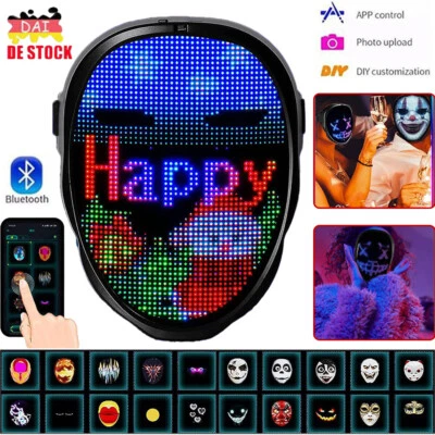 LED Maske Programmierbar App Party Halloween LED Beleuchtung Maske Bluetooth~ - Bild 1 von 4