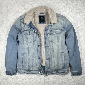 Hollister Jean Jacket Mens Large Sherpa Lined Trucker Epic Flex Stretch Warm - Picture 1 of 13