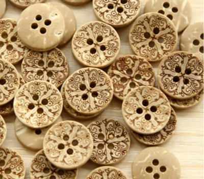 Pkg of 20 CROSS 4-hole Coconut Shell Buttons 1/2" (12mm) Scrapbook Craft (1173) - Image 1 of 2