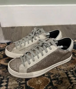 P448 John Sneakers Gold Glitter Pony Hair Heel Women’s Size 37 Made in Italy EUC - Picture 1 of 13