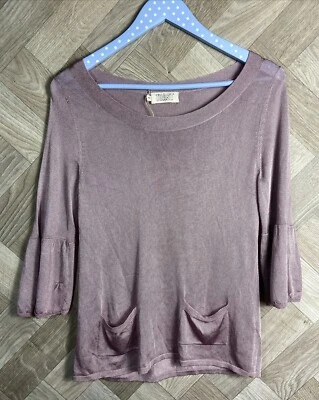 Toast Light Pink/Lilac Sheer Thin Light Knit Top Pockets Bell Sleeve Size 10 - Image 1 of 4