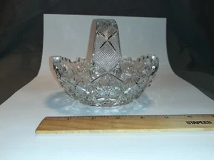 Vintage VTG Lead Crystal Cut Glass Basket Star Pattern With Handle FAST SHIP - Picture 1 of 19