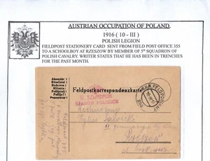 POLAND 1916 Field post stationary card sent from field PO 355 to schoolboy - Picture 1 of 1