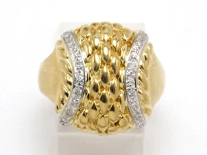 18k Yellow Gold Round Diamond Basket Weave Dome Wide Band Ring .27ct 9.5 Grams - Picture 1 of 3