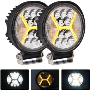 2PCS Round LED Pods Driving Lights Bar with Amber DRL Working Light Trucks SUV - Picture 1 of 10