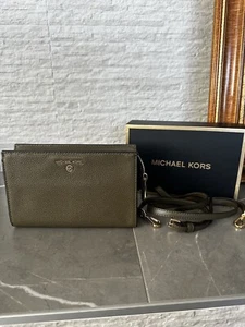 Michael Kors Valerie Black Orange Green SM Pebbled Leather Crossbody Clutch MK - Picture 1 of 9