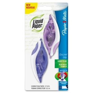 Paper Mate Liquid Paper DryLine Grip Correction Tape, White, 2/Pack