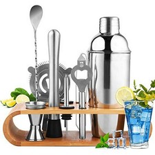 Fare Cocktail Set con supporto in legno, 350ml Shaker in acciaio INOX NUOVO