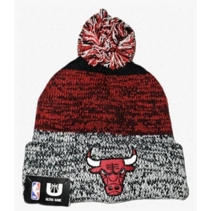 Chicago Bulls Beanie Hat Red Black White NBA Basketball One Size Pom Knit NWT - Picture 1 of 12