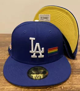 New Era Los Angeles Dodgers Pride Flag Patch 59Fifty Fitted Hat LGBTQ Sz 7 5/8 - Picture 1 of 12