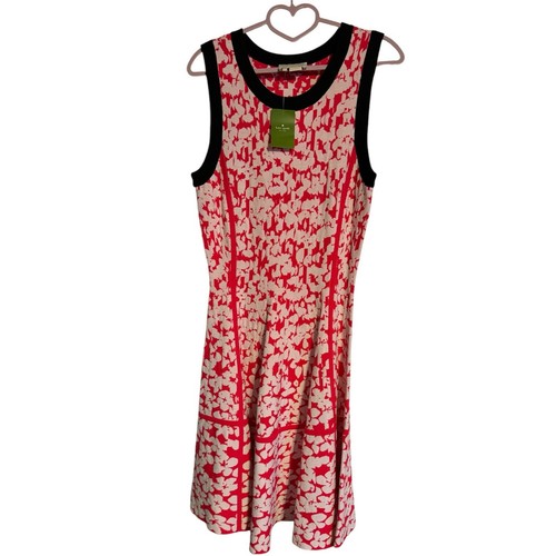 Abito smanicato Kate Spade floreale jacquard maglia orlo balza taglia M vestibilità e svasatura