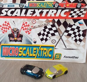 Micro Scalextric Hyper Cars Supercoches Azul y Amarillo Escala 1:64 12v Probado Usado - Imagen 1 de 19