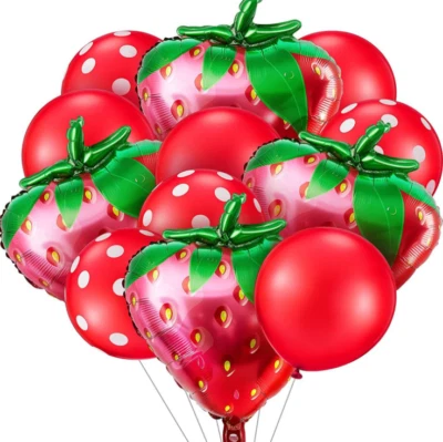 16pcs Strawberry Balloon Polka Summer Fruit Tropical Birthday Party Decoration — 第 1/4 张图片