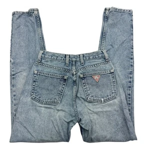 Vintage GUESS Mom Jeans Womens 24 Blue Denim Tapered Leg Stone Wash Pinch Wasit - Picture 1 of 7