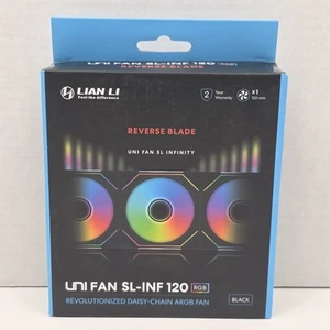 Lian Li - SL Infinity Uni SL-INF 120 RGB Reverse Blade 120mm PC Fan, Black, New! - Afbeelding 1 van 3