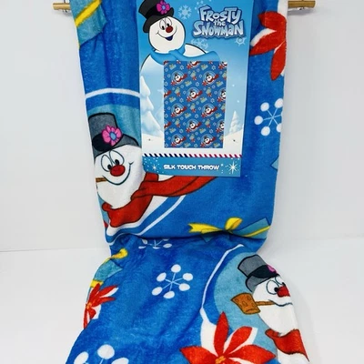 Frosty The Snowman Throw Blanket 50”x70” Christmas Gifts Snowflakes Snow Blue - Image 1 of 4