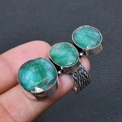 Anillo Joyería Esmeralda Hecho a Mano Talla EE. UU. 7,5 W658 Foto 1 de 3