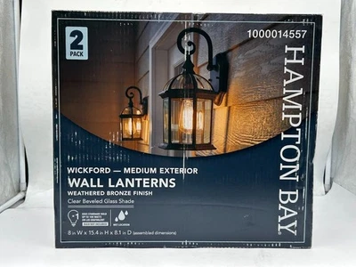 Hampton Bay 2-Pack Exterior Wall Lanterns Weathered Bronze Finish - Image 1 of 4
