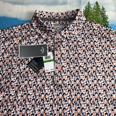 Polo de golf Callaway Opti Dry nuevo con etiquetas $80 talla grande para hombre - raro estampado por todas partes Foto 1 de 4