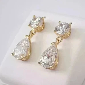 14K Yellow Gold Plated 4Ct Pear Cut Lab Created Diamond Drop/Dangle Earrings - Picture 1 of 8