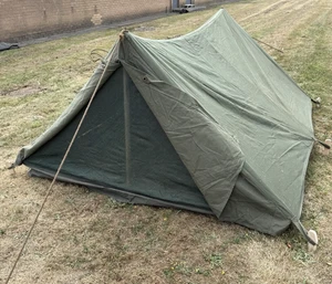 Vintage 1950's British Army Olive Green 2-Man Canvas Tent with Insect Screen UK - Picture 1 of 5