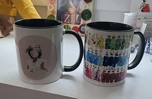 Kunst Becher Set 2 England Prinzessin Diana Portrait Queen Elizabeth Keramik Kaffeetasse - Bild 1 von 11