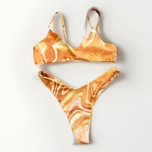 Shein Orange Swirl 2-teiliges Tanga Bikini Set Gr. S EUC - Bild 1 von 15