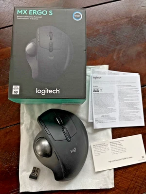Logitech MX Ergo S Advanced Wireless Trackball Mouse + Dongle Model 910-007259 - Image 1 of 4
