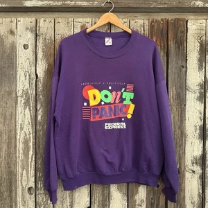 Vintage 80s Fedex Don’t Panic Crewneck Fleece Sweatshirt Made In USA - Picture 1 of 4