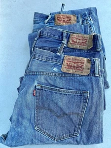 3 Pr Levis 501 Men 38x30 Blue Denim Regular Straight Leg Button Fly Distressed - Picture 1 of 7