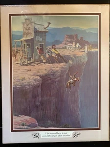 LLoyd Mitchell 1976 Sidekick Leanin Tree Print LIFE AROUND HERE IS CLIFF HANGER - Picture 1 of 14