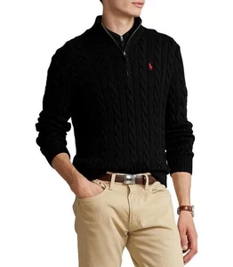 Polo Ralph Lauren Viertelreißverschluss Baumwollpullover Herren XXL schwarz mit rotem Pony $ 148 Neu mit Etikett - Bild 1 von 7