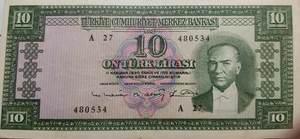 1930 10 LIRA TURKISH BANKNOTE MUSTAFA KEMAL ATATURK CURRENCY A SERIES! - Picture 1 of 3