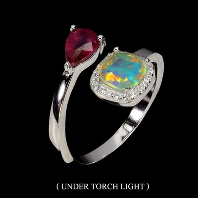 925 Sterling Silver Ring Cushion Fire Opal 6mm Ruby Gemstone Jewelry Size 8 - Image 1 of 4