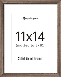 11X14 Picture Frame, Solid Wooden Frame, Display 8X10 with Mat, Brown, 1 Pack - Picture 1 of 12
