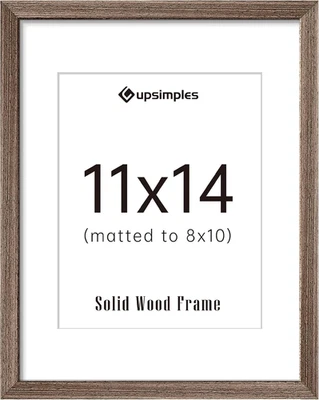 11X14 Picture Frame, Solid Wooden Frame, Display 8X10 with Mat, Brown, 1 Pack - Image 1 of 4