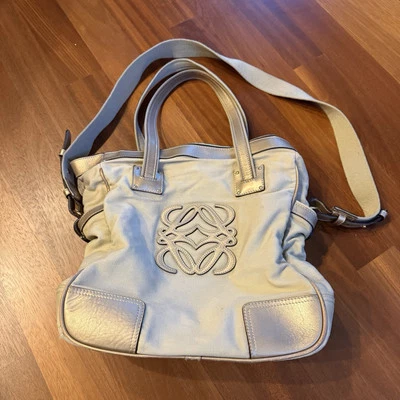 Vintage Loewe Cargo Canvas Leather Crossbody Tote Bag Purse Beige Gold - Image 1 of 4