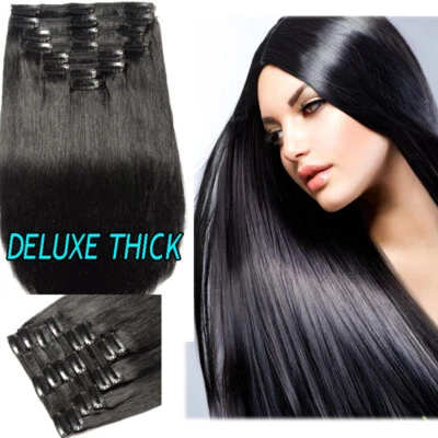 200g Double Weft Clip In 100% Remy Human Hair Extensions Thick Full Head US R03 - Image 1 of 4