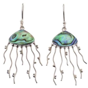 925 Sterling Silver Paua Abalone Shell Jellyfish Sterling Earrings, 1 3/8" - Picture 1 of 3