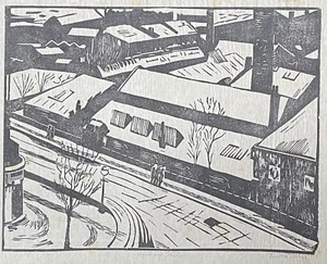 Emil Damker 1940 Signiert Holzschnitt "Blick auf Dächer" Worpswede - Bild 1 von 3