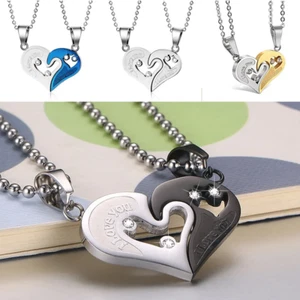 His and Hers Gifts Stainless Steel Love Heart Men Women Couple Pendant Necklace - Picture 1 of 17
