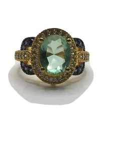 Yellow Gold Plated Women's Ring - Emerald CZ-Color, Size 5,6,7,8,9 - Picture 1 of 10