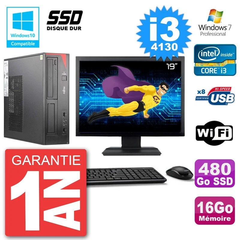 PC Fujitsu Esprimo E520 Pantalla 19" i3-4130 RAM 16Go SSD 480Go DVD Wifi W7 - Imagen 1 de 1