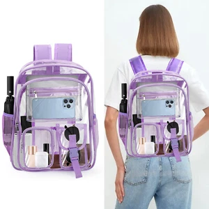 Clear Backpack Transparent See Through School Heavy Duty Bookbag - Picture 1 of 5