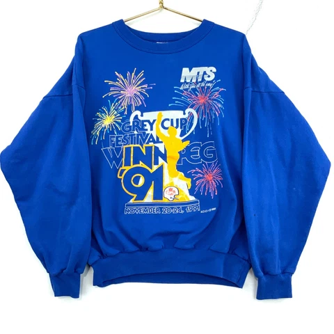 Vintage 1991 Grey Cup Festival Crewneck Sweatshirt Large Blue Cfl Made In Canada Cover