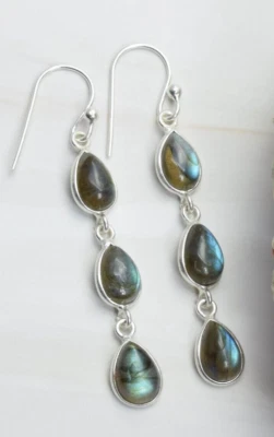 Labradorite 925 Sterling Silver Gemstone 1 Pair Hook Earring-Gift For Christmas - Image 1 of 3