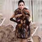 Women Real Fox Long Vest Ladies Winter Sleeveless Belt Design Thick Fur Leather