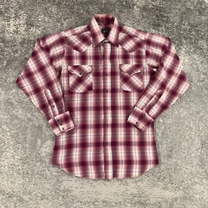 VTG Panhandle Slim Western Shirt Mens 15.5X35 Purple Plaid Pearl Snap USA Made - Picture 1 of 14