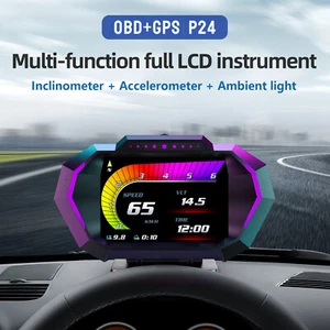 P24 OBD+GPS HUD Head-up Display Speedometer Slope Meter Over Speed Alarm RPM - Picture 1 of 13